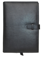 black faux leather Forever journal with tabbed closure
