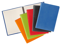 orange, green, red, black and blue bonded leather journals
