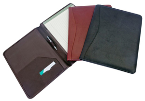 inside and outside of brick red, black and brown cowhide leather presentation folders