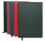 black, tan, blue, red and green bonded leather journals