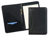 black leather junior padfolio with stitched pen holder
