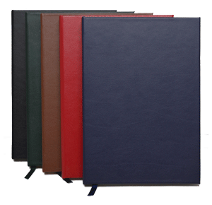 black, red, green, tan and blue bonded leather hardbound journals