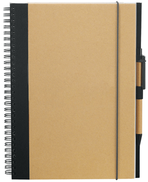 natural color recycled spiral journal with black cloth trim