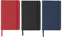 Soft Smooth red, black and navy blue faux leather journals with elastic band and pocket.