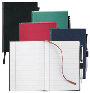 black, red, green and blue faux leather hardbound journals