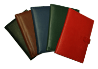 black, tan, red, navy blue and green leather journals