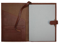 tan leather journal cover with casebound tabbed address book insert