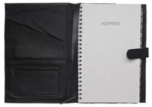 black faux leather journal with address book insert