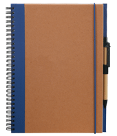 natural color large recycled wirebound journal with blue cloth trim